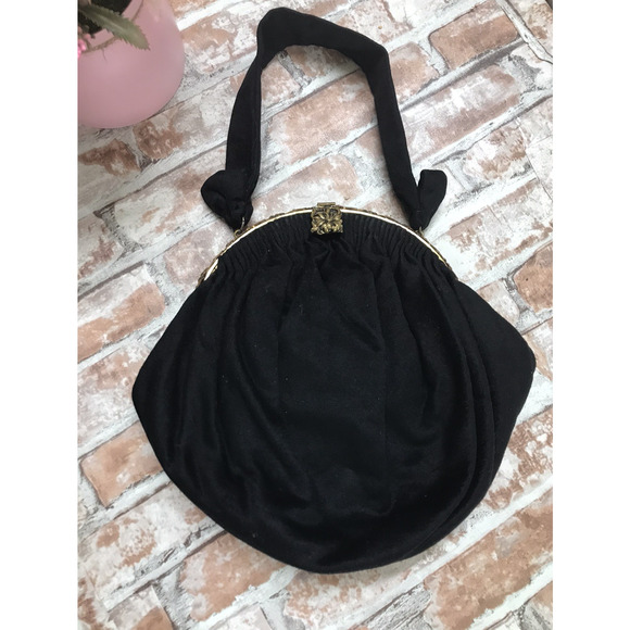 Vgt 1940s Guild Purse Original Black Filigree Metal Frame Handbag Evening Bag - Picture 1 of 11